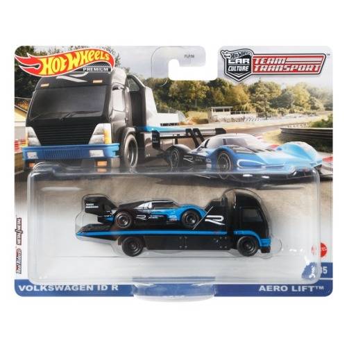 HOT WHEELS PREMIUM TEAM TRANSPORTER VOLKSWAGEN ID-R ON AERO LIFT TRUCK