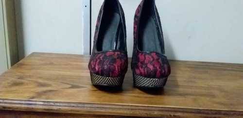 Size 7 - Red and Black Lace high hills - Excellent Condition