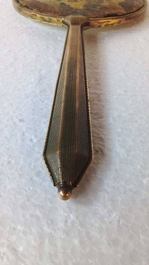 Antique Held Hand Brass Mirror - Mirror 100% intact - 29 cm in Length - 14 cm Mirror Size in Breadth