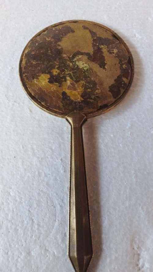 Antique Held Hand Brass Mirror - Mirror 100% intact - 29 cm in Length - 14 cm Mirror Size in Breadth