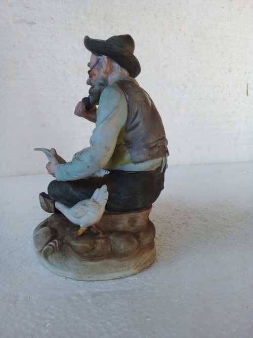 VINTAGE Man Sitting on a Rock,Reading and Smoking His Pipe - 17cm Height and 12.5 cm in Breadth
