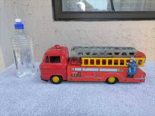VINTAGE 1950`S FRICTION POWERED FIRE TRUCK - MASSIVE  - TIN TOY -  100% WORKING