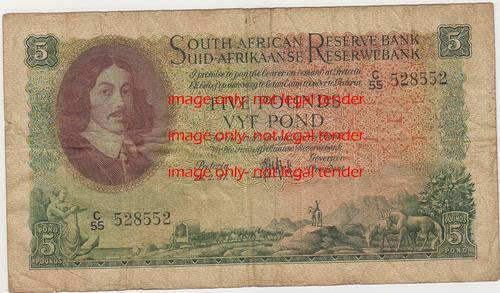 MH DE KOCK - 3RD ISSUE FIVE POUND NOTE  ENG/ AFR - VF