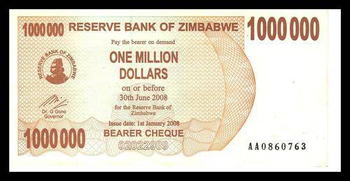 RESERVE BANK OF ZIMBABWE  ONE MILLION DOLLARS     VF+   AA