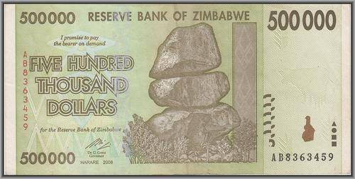 ZIMBABWE  500 THOUSAND DOLLARS  VF