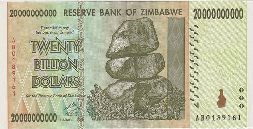 ZIMBABWE  20 BILLION DOLLARS  AB   UNC
