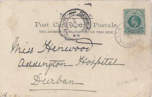 Natal 1909 ppcard with KEVII half d with Rosetta cds to Durban, fine