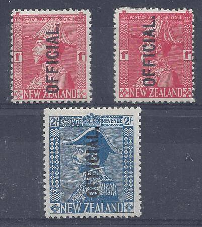 New Zealand Officials 1927 KGV 1d both perfs and 2s fine mint