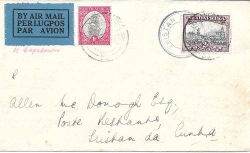 South Africa 1935 14 Mar Johannesburg to Tristan Da Cunha via Cape Town very fine