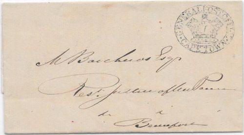 Cape of Good Hope 1840's wrapper with undated letter stamp ULS4 addressed to Beaufort
