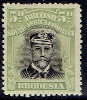 Rhodesia BSAC 1913 KGV Admiral Die IIIB perf 14 5d black and pale green fine mint