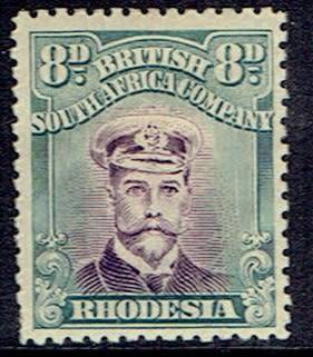 Rhodesia BSAC 1913 KGV Admiral Die IIIB perf 14 8d mauve and greenish blue very fine mint