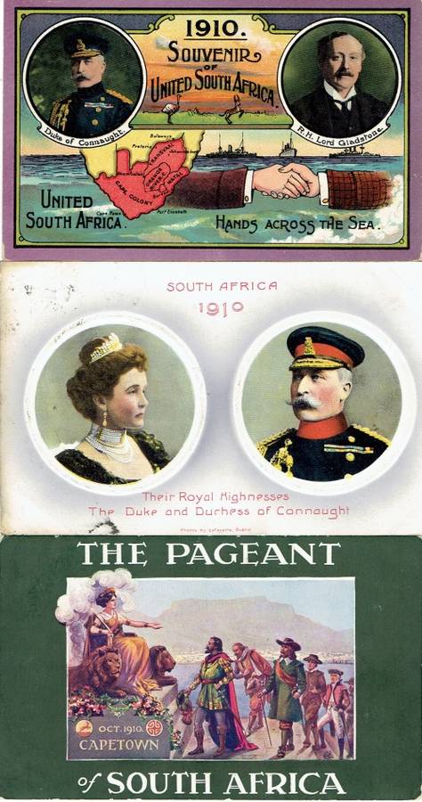 South Africa 1910 Cape Town Pageant collection of labels, including on cover and special postcards