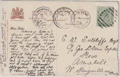 Cape of Good Hope 1908 KVII 1/2d tied with BONC 811 and Van Puttens Vlei proving cancel on postcard
