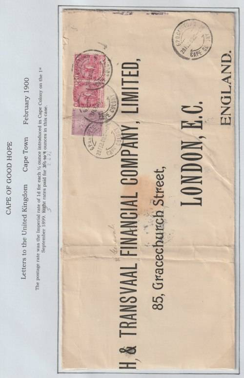 Cape of Good Hope 1900 5d rate cover Cape Town to UK fine