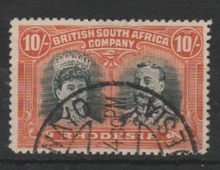 Rhodesia BSAC 1910 KGV Double Head perf 14 10s deep-myrtle & orange very fine used
