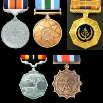 Selection of Five S.A.D.F. Border War Full Size Medals with Ribbons and Cunene Ribbon Bar.