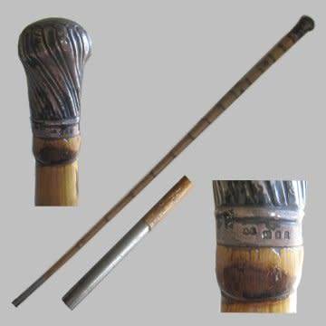 Antique Walking Stick With Sterling Silver Handle - Marked.
