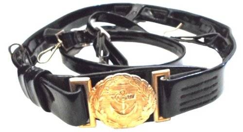 South African Navy Officers Ceremonial Sword Belt.- Shiny Black Material.