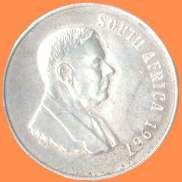 South Africa Silver 1967 R1 Coin.