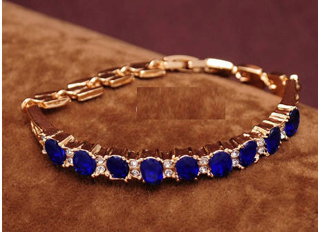 Dazzling Cr. Blue Sapphire In 18ct Yellow Rolled Gold Imported Bracelet