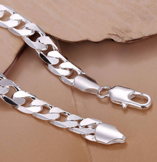Super-B 10mm 925 Sterling Silver Unisex Bracelet Imported Filled Jewelry