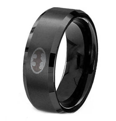 8mm 316L Stainless Steel Band Titanium Black Batman Ring Wedding Jewelry