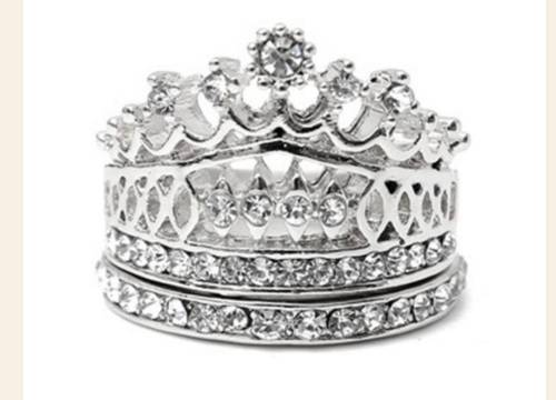 Flashing  14ct Platinum White Rolled Gold CZ Rhinestone Crown Rings