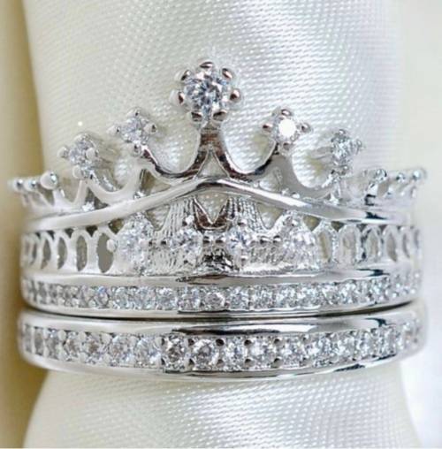 Flashing  14ct Platinum White Rolled Gold CZ Rhinestone Crown Rings