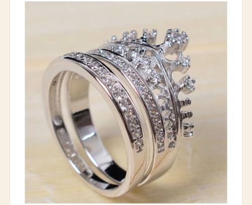 Flashing  14ct Platinum White Rolled Gold CZ Rhinestone Crown Rings