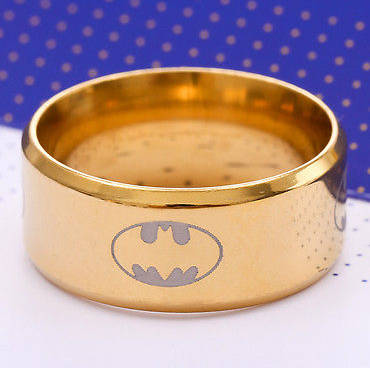**Wow** Imported 8mm Band Bat Man Ring Unisex Gold Titanium Stainless Steel Ring