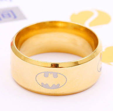 **Wow** Imported 8mm Band Bat Man Ring Unisex Gold Titanium Stainless Steel Ring