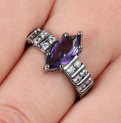 Posh Sim Purple Amethyst Set in 14ct Black Gold Filled Imported Ring