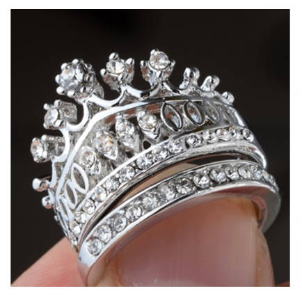 Flashing 14ct Platinum White Rolled Gold CZ Rhinestone Crown Rings