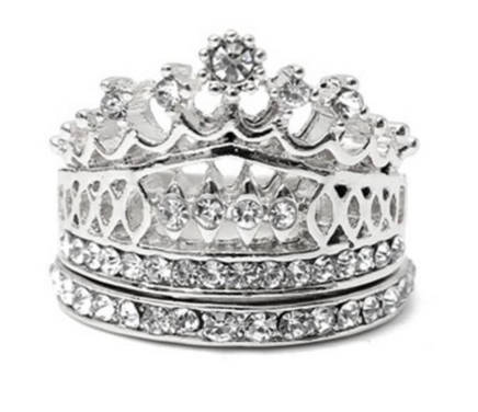 Flashing 14ct Platinum White Rolled Gold CZ Rhinestone Crown Rings