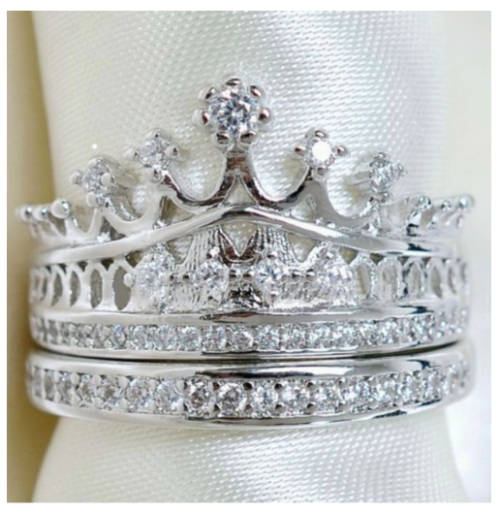 Flashing 14ct Platinum White Rolled Gold CZ Rhinestone Crown Rings