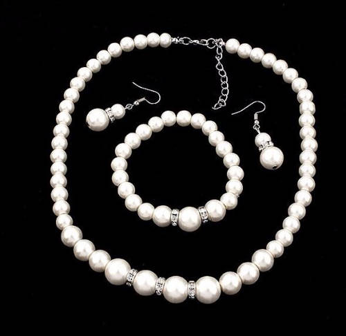 Flashing Sim.Pearl Wedding/Engagement Imported Necklace,Bracelet & Earrings Set