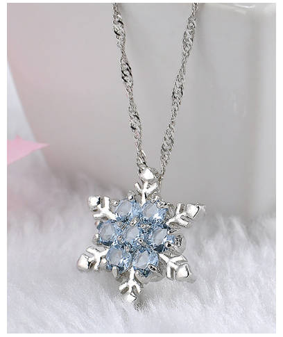 Charming Vintage Blue Snowflake Zircon 925 Sterling Silver Necklaces & Pendants Filled Jewelry