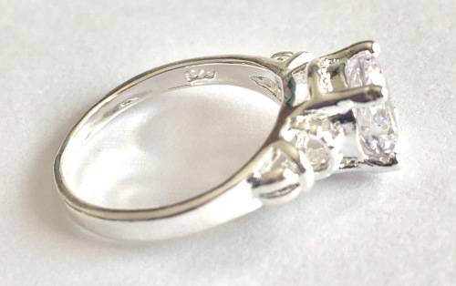 Stylish Sim. Diamond  in 925 Sterling Silver Imported Filled Engagement/Wedding Ring