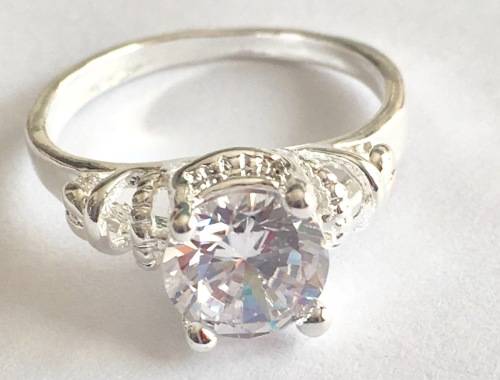 Stylish Sim. Diamond  in 925 Sterling Silver Imported Filled Engagement/Wedding Ring