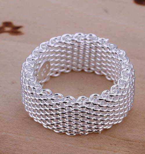 Sparkling Unisex 925 Sterling Silver Imported Mesh Filled Ring