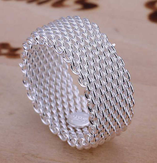 Sparkling Unisex 925 Sterling Silver Imported Mesh Filled Ring
