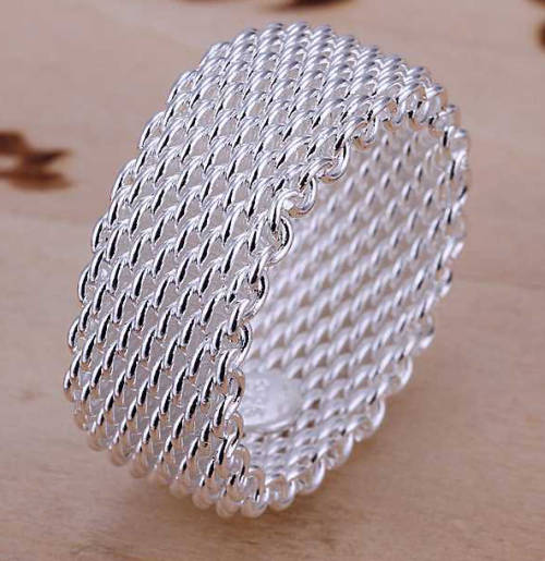 Sparkling Unisex 925 Sterling Silver Imported Mesh Filled Ring
