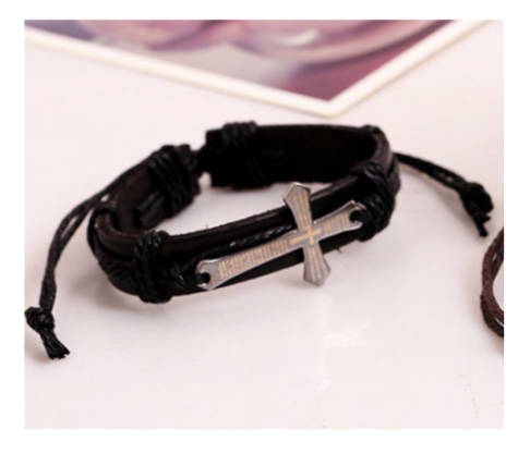 Impressive Imported Genuine Leather Unisex Stainless Steel Cross Bracelet