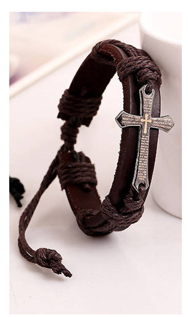 Impressive Imported Genuine Leather Unisex Stainless Steel Cross Bracelet