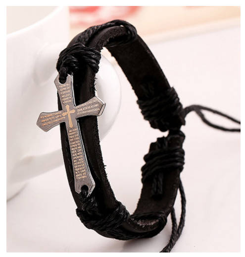 Impressive Imported Genuine Leather Unisex Stainless Steel Cross Bracelet