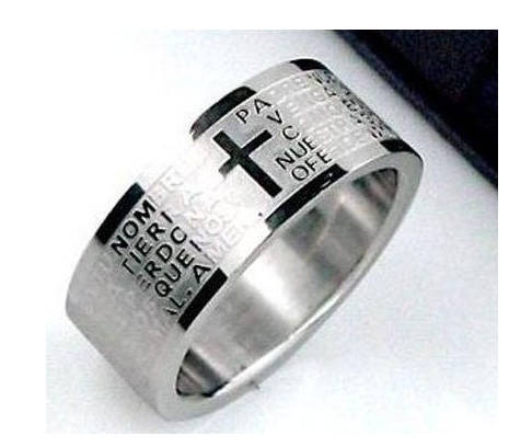 Stylish 316L Stainless Steel Bible Lord's Prayer Unisex Cross Rings