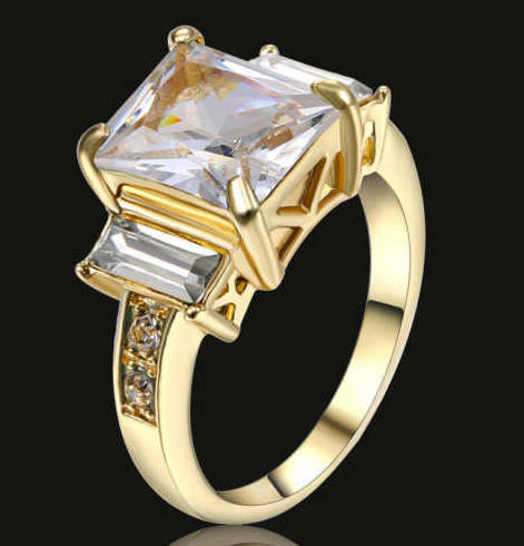 Elegant Simulated Diamonds Set in Yellow Rolled Gold Imported Ring