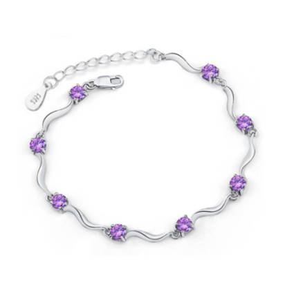 Flashing Cr. Amethyst Set in 925 Silver Imported Tennis Bracelet