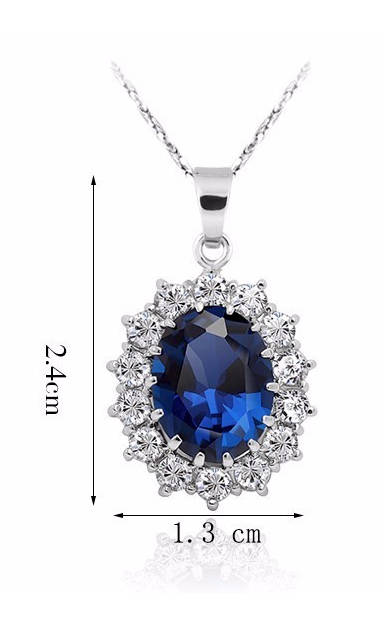 Stylish Cr Diamond & Sapphire Set in 925 Sterling Silver Neck Chain Imported Filled Jewellery